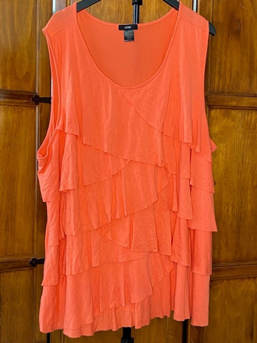 Leebe Womens 5X Layered Ruffle Tank Top Coral Orange Sleeveless Plus Size